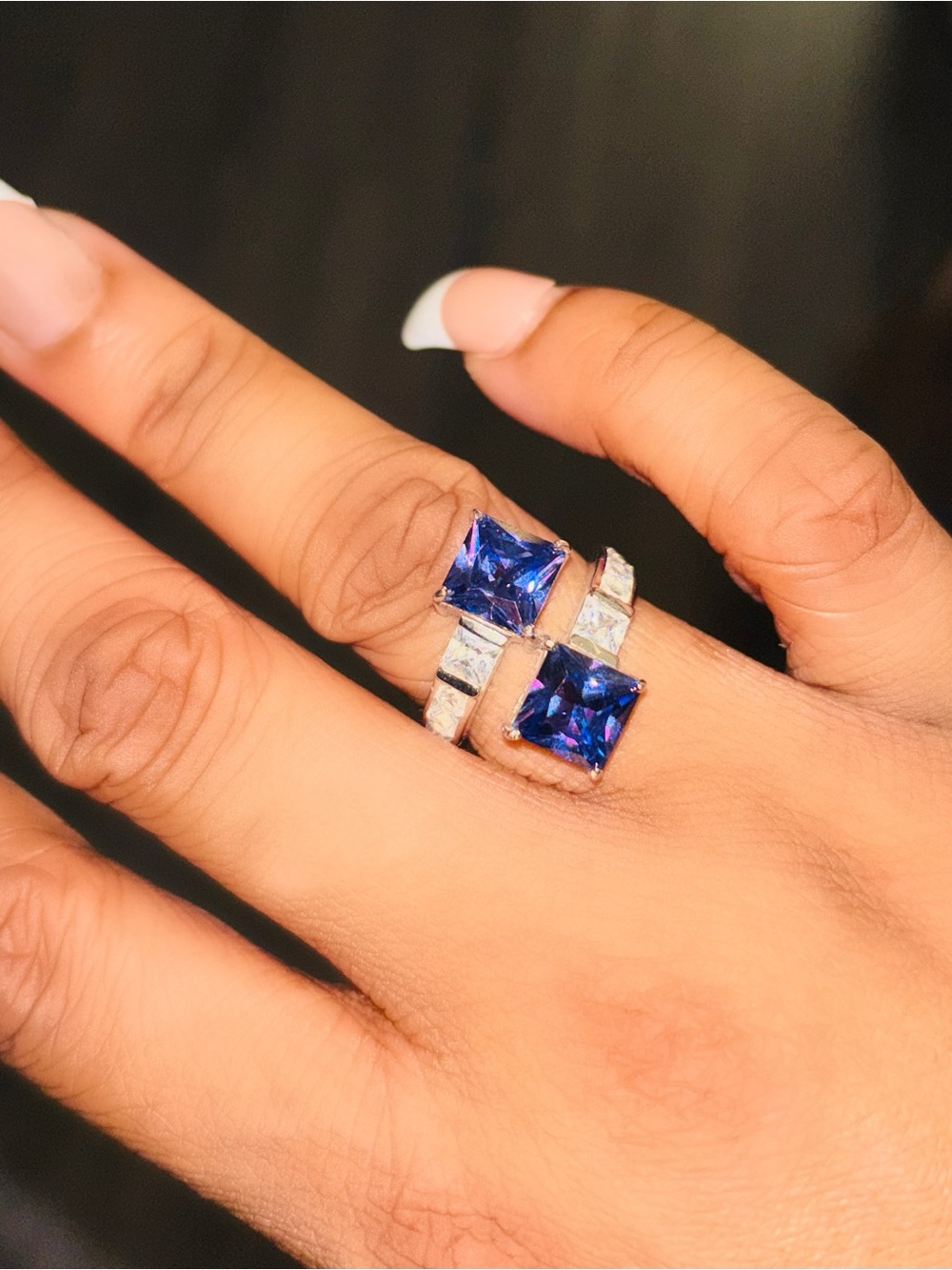 Sterling Silver Double Square Blue Stone Ring - Women’s Jewelry